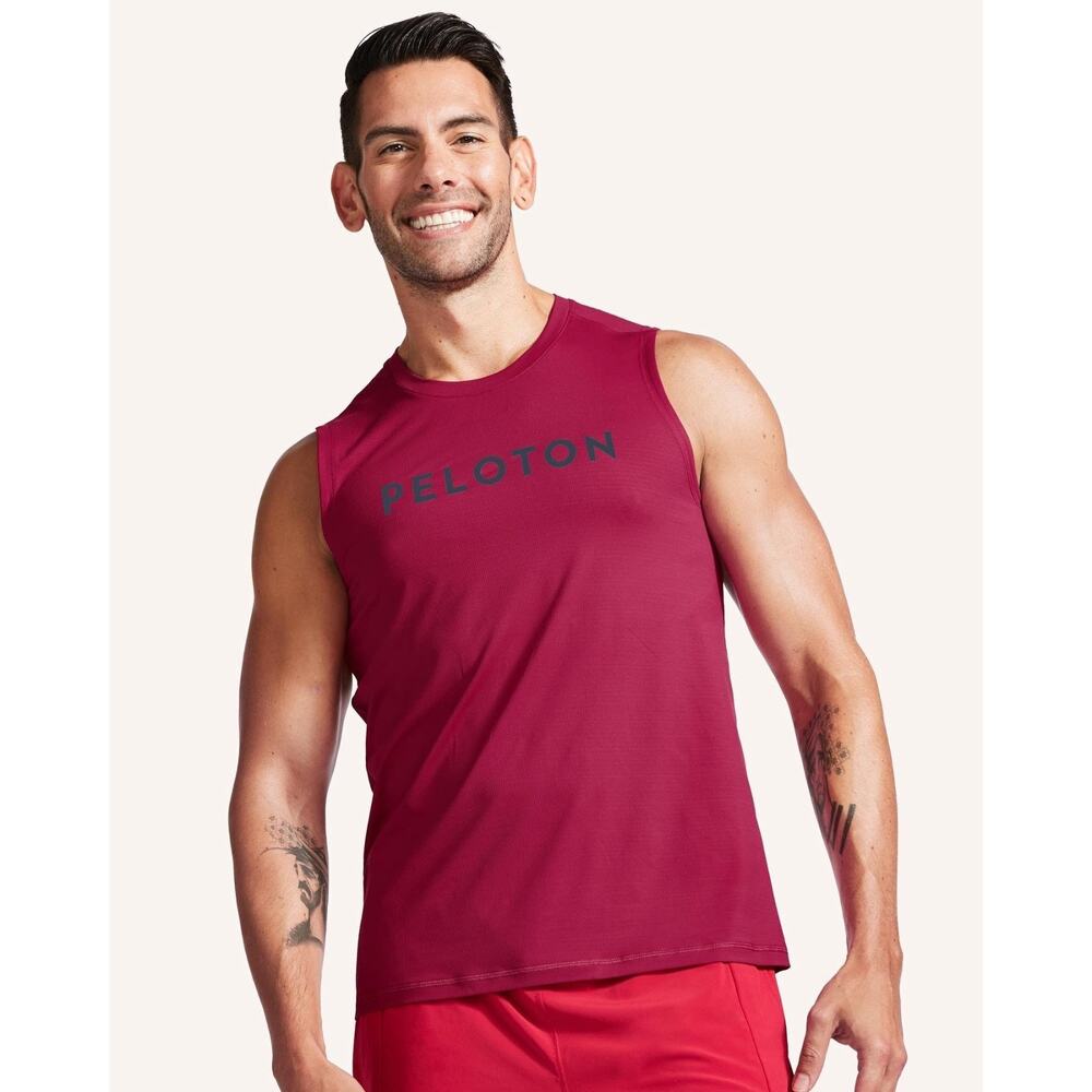 Peloton Essential Mens Tank Top M Crimson Sleeveless Crew Neck Breathable Logo